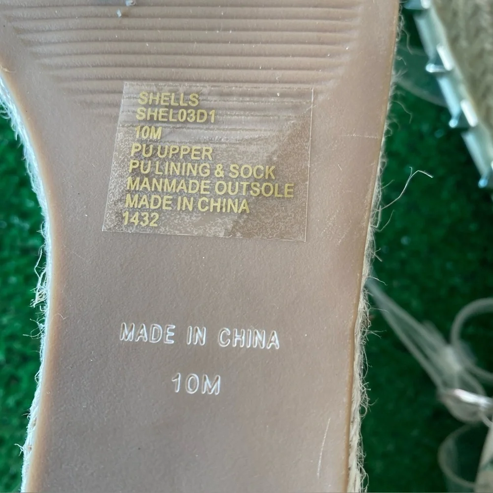 Steven New York by Steve Madden Clear Studded Espadrille Wedge Sandals S-10M K-2